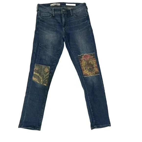 Anthropologie Pilcro Jeans Women's 27 Slim Boyfriend Patchwork Low Rise - Picture 1 of 5